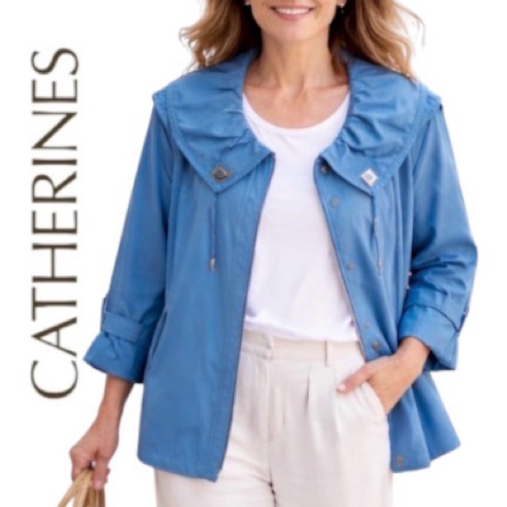4X Catherines Cotton Jacket with Statement Collar, Front Zip, and Pockets